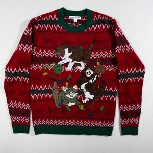 Ugly Christmas Sweater Cats Kittens Fair Isle Red Green Knit M Holiday Cozy Xmas